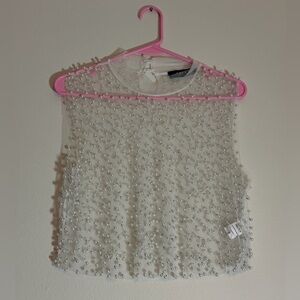 Sheer Beaded Sleeveless Top